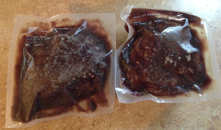 Inside the outer bag, there are two large pouches of juicy, sliced beef!